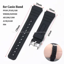 18mm Rubber Watch Strap for Casio F105/108 A158/168 AE1200/1300 W800H SGW400 F84 F91W Silicone Waterproof Watch Band Bracelet
