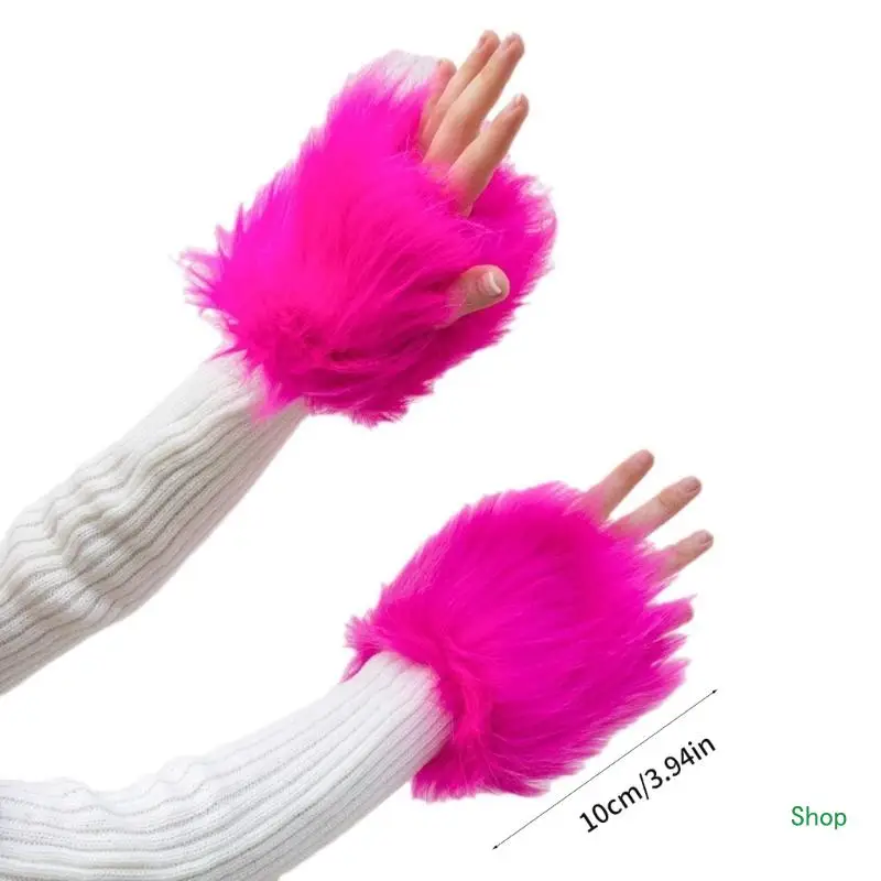 Dropship Women Faux Furs Plush Arm Sleeve Fashion Winter Warm Elastic Wrist Slap On Cuffs