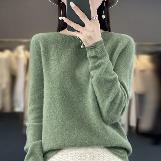 Nowy kaszmirowy sweter damski jesienno-zimowy 100% z wełny merynosów moda z okrągłym dekoltem jesienny ciepły sweter
