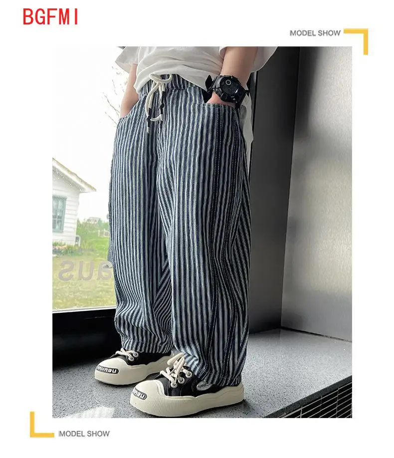 Children's Breathable Spring and Summer Thin Mosquito Pants Elastic Waist Teen Boys Striped Pants Kids Casual Loose Trousers - Image 6