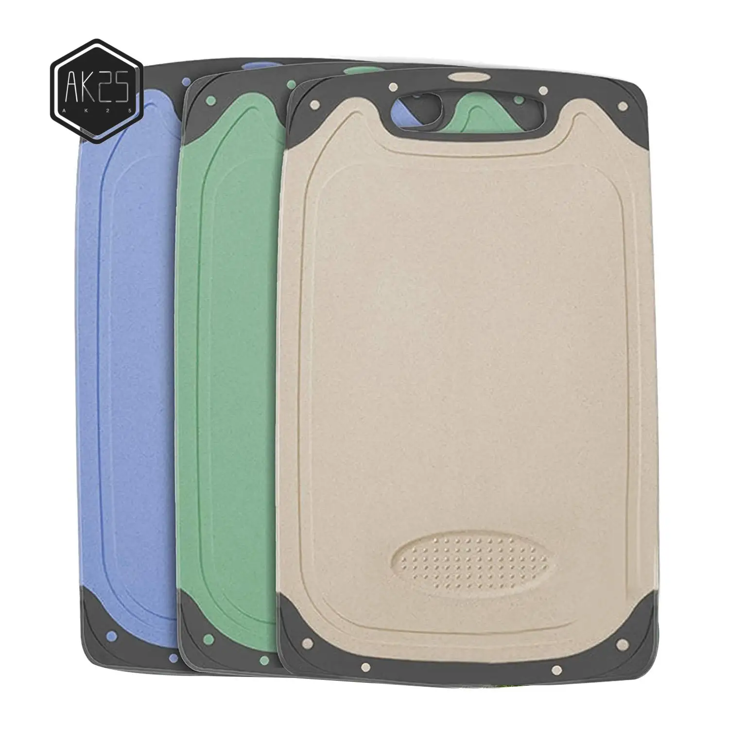 

Набор разделочных досок AK25-3 в упаковке, кухонные разделочные доски с нескользящими ножками, можно мыть в посудомоечной машине, легко моется (зеленый + синий + бежевый)