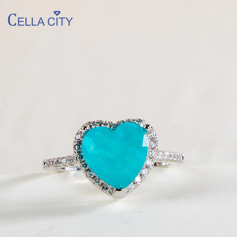 Anillos de Plata de Ley 925 con Turmalina Paraiba para Mujer, Elegantes Anillos de Compromiso con Turmalina Paraiba, Joyería de Declaración
