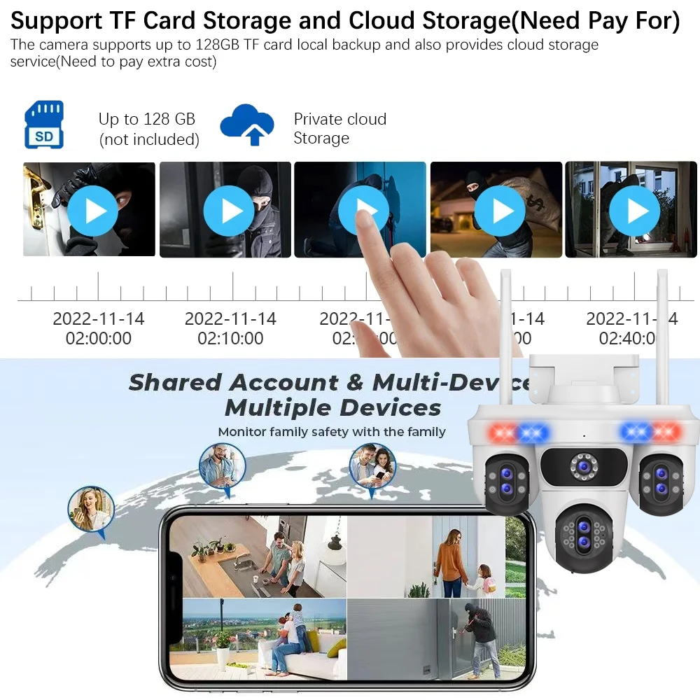 18K 35MP Outdoor Pan/Tilt Four Screens WiFi Security Camera Outdoor Seven Lens Three PTZ Auto Tracking