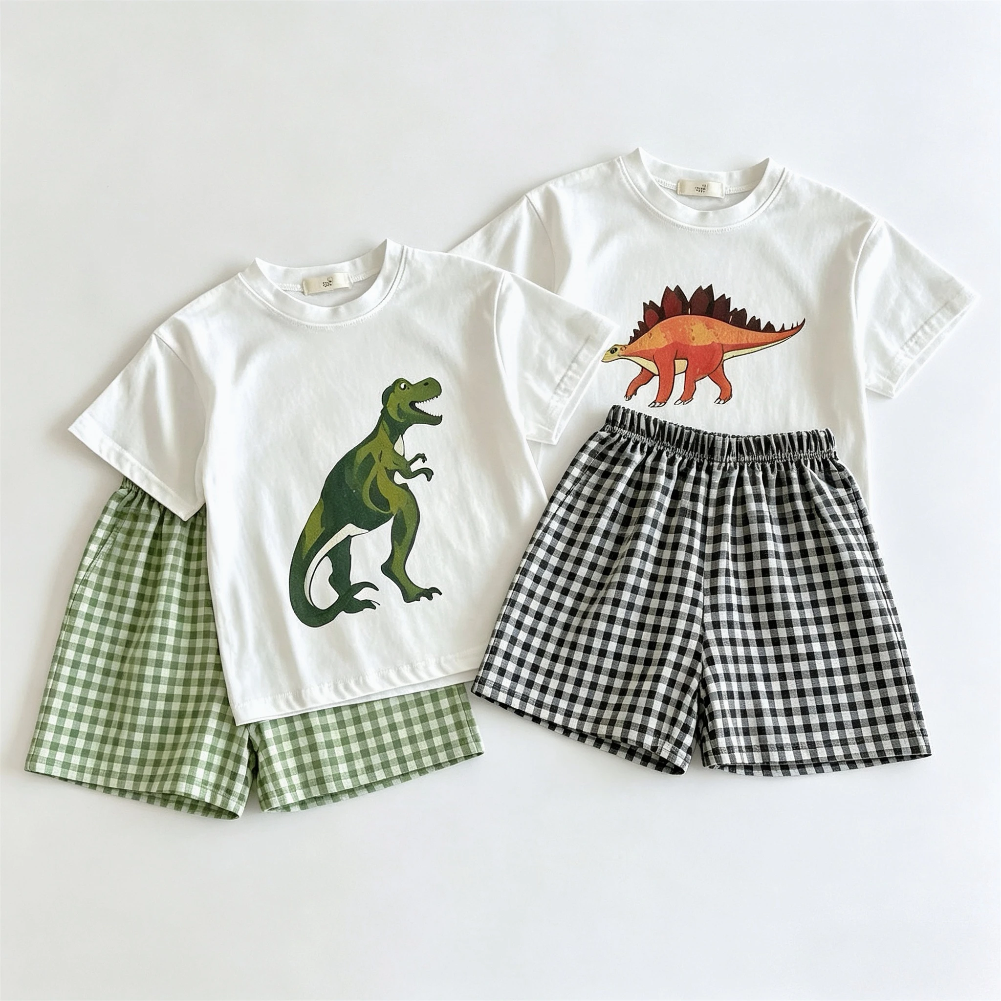Dinosaur Printed T-shirt Suit For Children's Clothes Summer Thin Loose Casual Kids Short Sleeve Set Simple Girl Boy Home Clothes