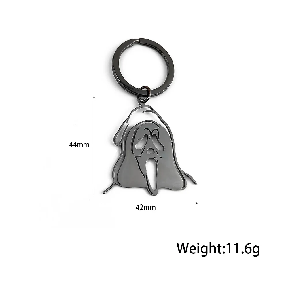 Personalized Ghost Surprised Expression Keychain Pendant Stainless Steel Punk Style Jewelry Halloween Accessory for Friends Gift