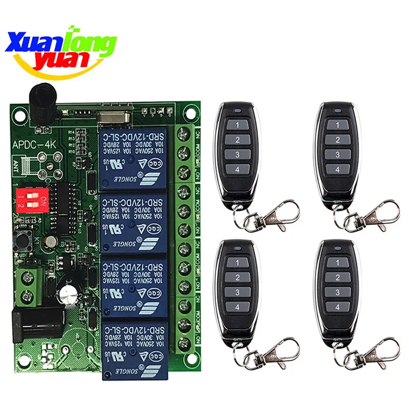 

433MHz Universal Wireless Remote Control DC 12V 24V 4CH 4 CH Relay Receiver Module RF Switch for Gate Garage openertain\ LED