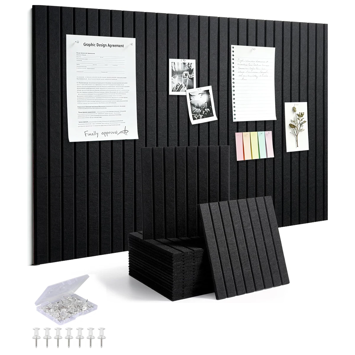 6PCS+35PCS Pushpins Soundproof Acoustic Felt Wall Panels Decorative 24x24CM Bulletin Cork Tiles Pin Boards Tiles for Home Decor