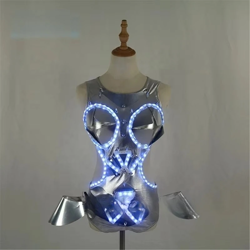 European and American night bar sexy disco dance suit LED female singer clothing/DJ remote control luminous glasses
