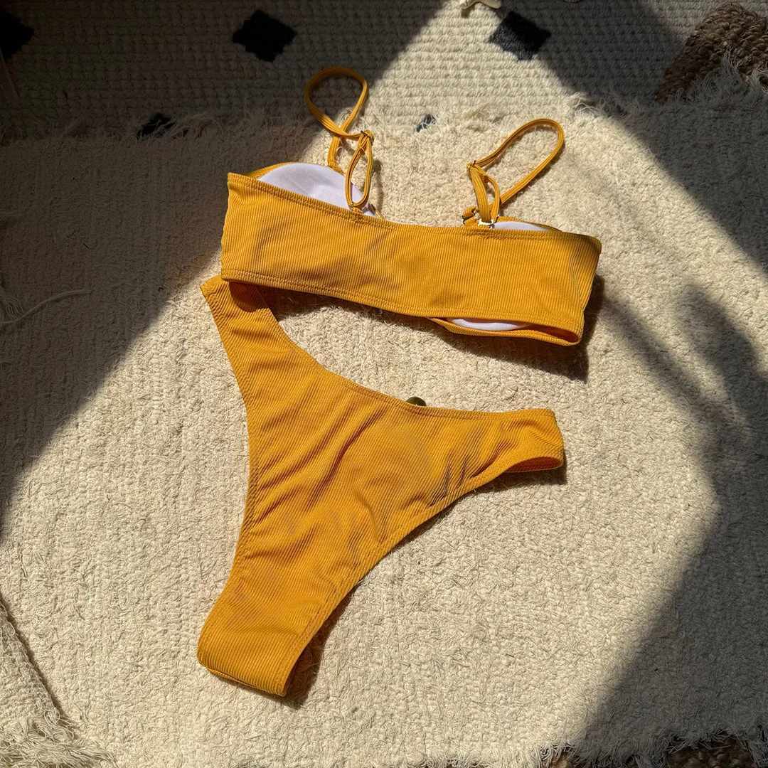 Neuer, verführerischer, gerippter brasilianischer Bikini mit Polsterung, Badeanzug, zweiteiliger Bikini-Set, Damen-Badebekleidung, V6343R. – Detail 20