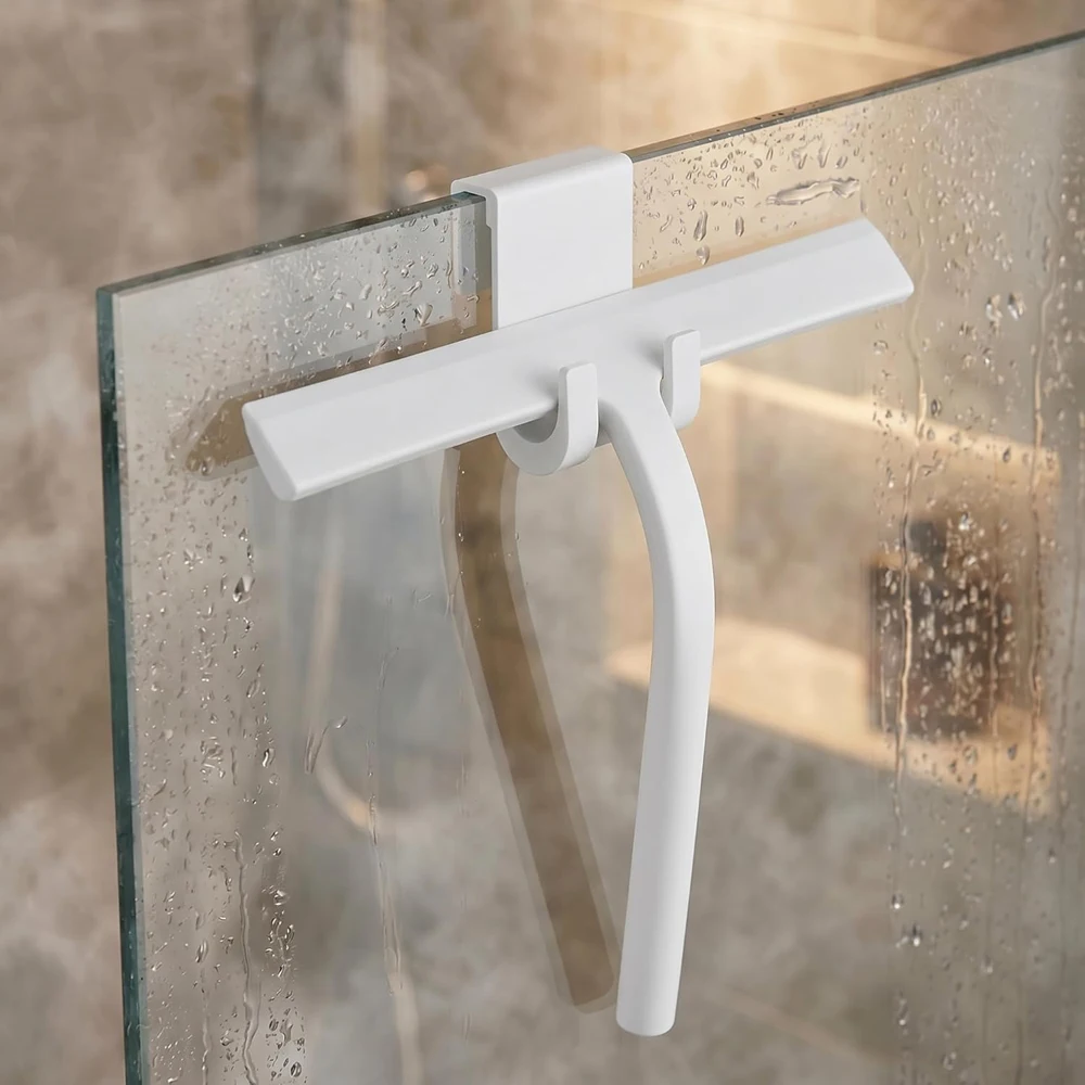 All-Purpose Blade Shower Squeegee Stainless Steel for Glass Doors Mirror Window Tile Scrubber Cleaner with Hook Silicone