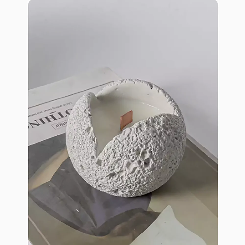 Lunar surface candle jar Silicone mold Concrete round candlestick mold Gypsum aromatherapy candle storage box mold