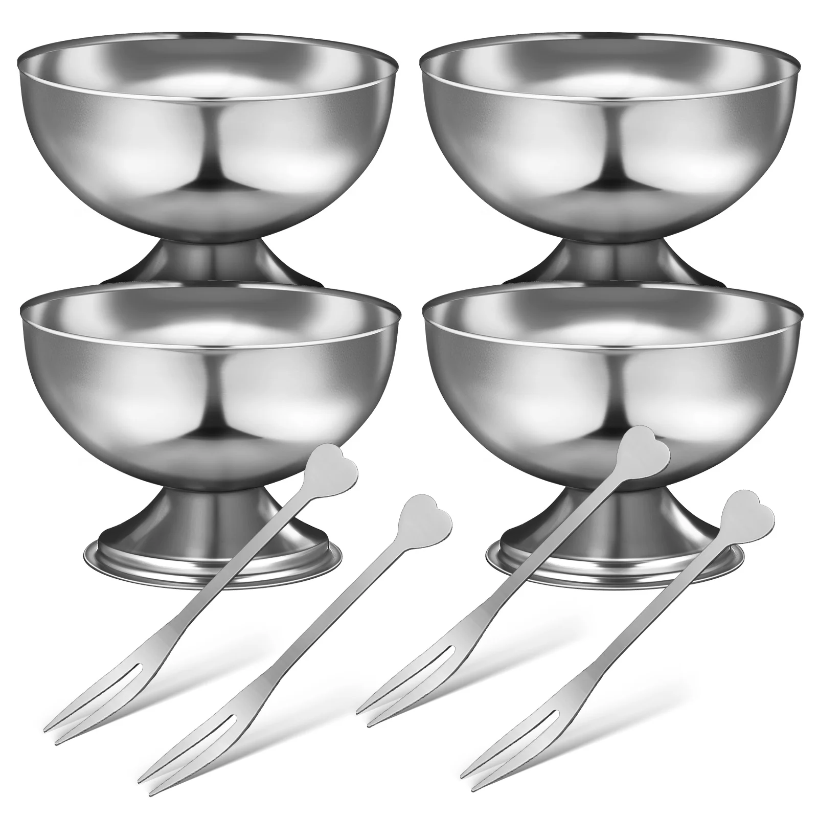 

4pcs Stainless Steel Ice Cream Bowls Mini Round Footed Dessert Cups Stackable For Yogurt Fruit Salad Pudding Parfait