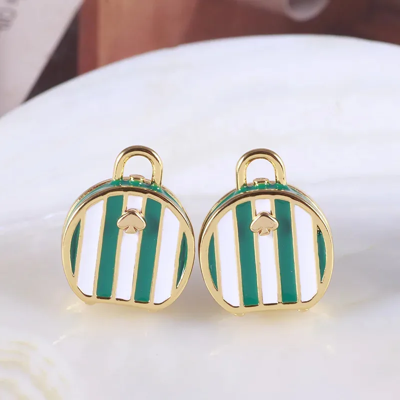 

YISON Elegant Heart Green Striped Handbag Hesign Earring for Women Fashion Ear Stud Jewelry Girl's Gifts