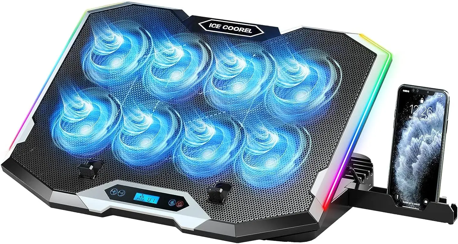 

Gaming Laptop Cooling Pad with 8 Cooling Fans, Laptop Cooler Stand with 6 Height Adjustable, RGB Cooling Pad 15-17.3 Inch