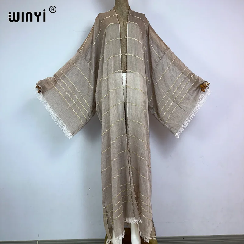 WINYI beachwear wygodne damskie artystyczne monochromatyczne płaszcz plażowy luźna sukienka Boho luźna świąteczna futerał do pływania up Kimono