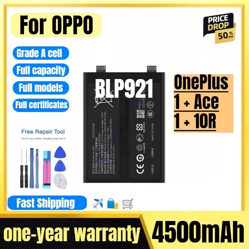 

BLP921 for OPPO OnePlus/1 + Ace/1 + 10R Phone Battery High Quality High Capacity Replacement Bateria Grade A Cell with Tools