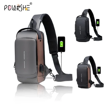 Polarshe Borse a tracolla USB antifurto Borsa a tracolla da uomo multifunzione Borsa da viaggio moda a tracolla Borse da moto da uomo
