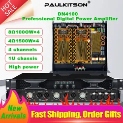 Paulkitson DN4100 4-Channel Professional Digital Power Amplifier Class D Series Amp 4Ω 4*1500w Rack Standard 1U Amplifier PFC