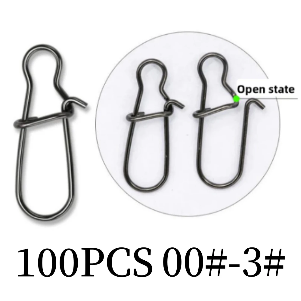 100pcs Hooked Snap Pin Stainless Steel Fishing Barrel Swivel Safety Snaps Hook Lure Accessories Connector Snap Pesca