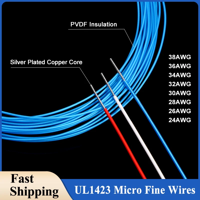 

5 ~ 200m UL1423 Silver Plated Copper Wire 38 ~ 24AWG PVDF Insulated Heat-resistant Single Core Micro Fine Cable OK Line PCB Test