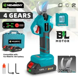 NEWBENY Brushless Electric Pruner Shear 4 Gears 30mm Cordless Garden Bonsai Electric Scissors Power For Makita 18V Battery Pin