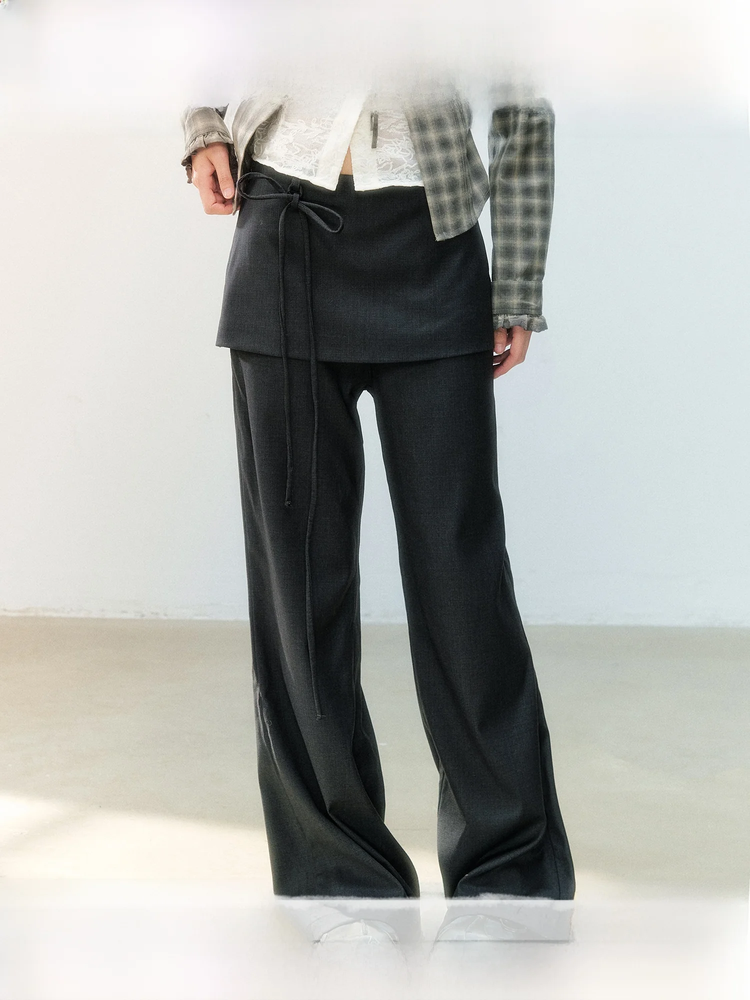 Black High Waist Wide Leg Suit Pants for Women Micro Flared Skirt Pants Casual High Waist Trousers Korean Style  Knot
