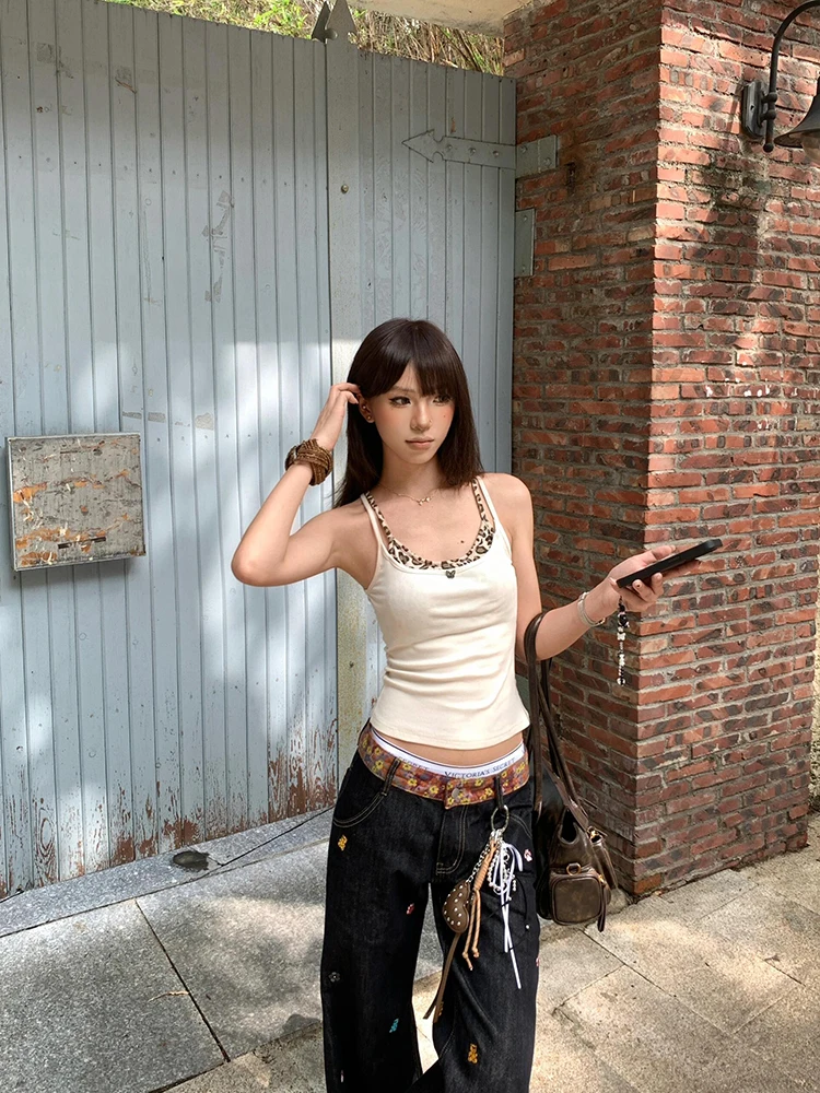 

American Sle Sarabi Leo Print Patched Ensemble Faux Two-piece Bandeau Crop Top Women Summer Design Slimming Sveles...