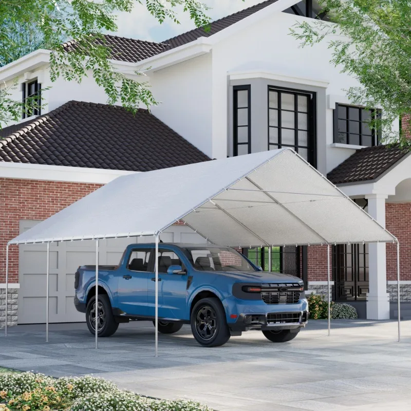 

Carports 20x20 heavy duty, Waterproof & UV Protected Garage Top Tarp Shelter Cover, Outdoor Portable Garage for Car,Grey/White