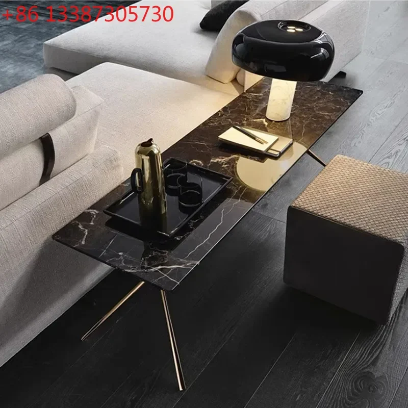 

Modern simple and minimalist light luxury high-end villa natural marble sofa with long edges8578