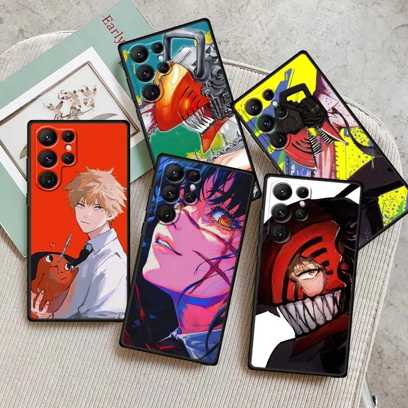 

Anime C-Chainsaw M-Mans Phone Case For Samsung Galaxy S25 S24 S23 S22 S21 S20 S10 Ultra Plus FE 5G Black Soft TPU Cover