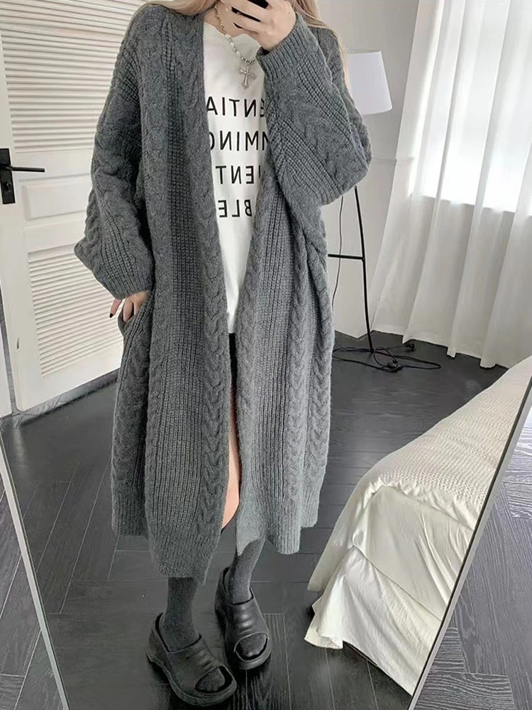 Solide Vintage lange Strick pullover Strickjacke Herbst Winter Mode süß niedlich elegant locker Strick pullover Frauen Top koreanisch