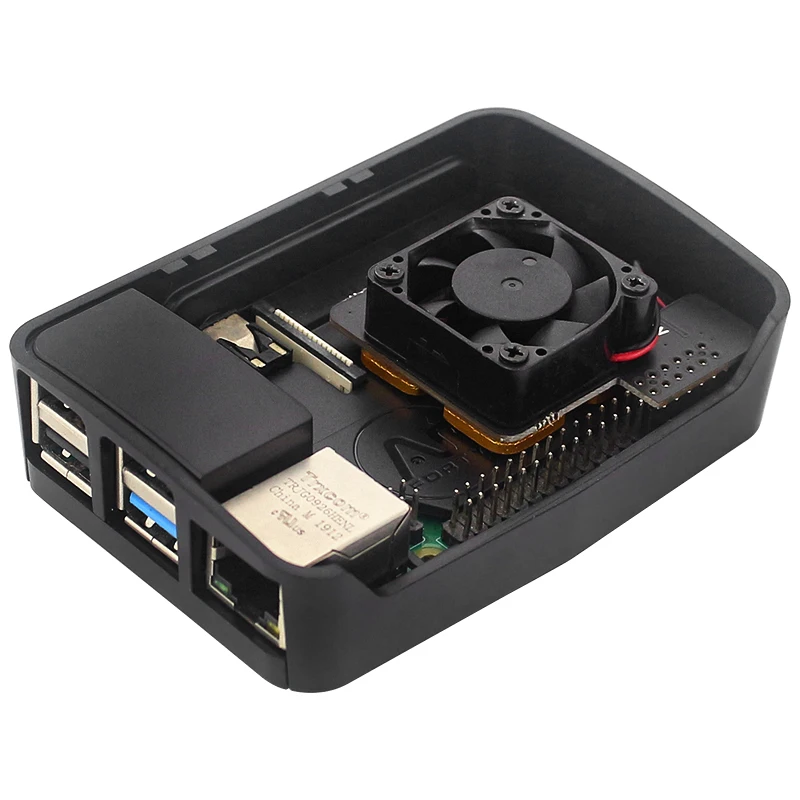 Carcasa de ABS ventilado para Raspberry Pi 4 modelo B, carcasa negra con ventilador de Control de velocidad PWM, disipador térmico de cobre para Raspberry Pi 4