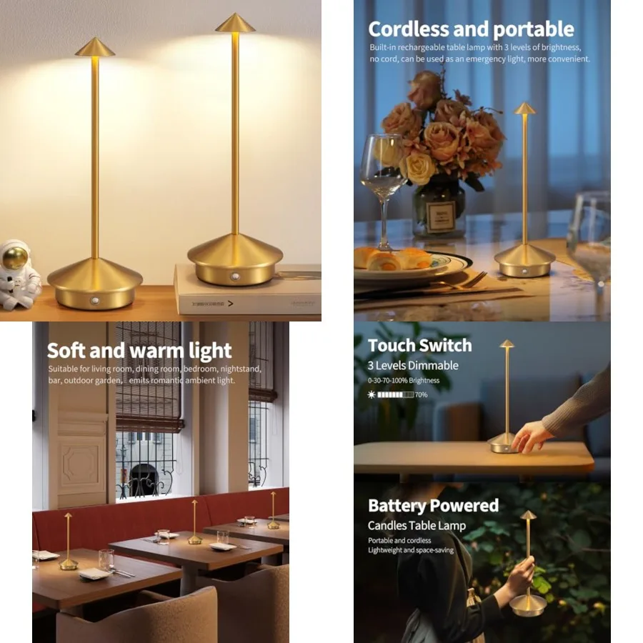 

Modern Cordless Table Lamp Set of 2, Portable LED Desk Lamps, 5000mAh Rechargeable Battery Operated Lighting for Bedroom Dining
