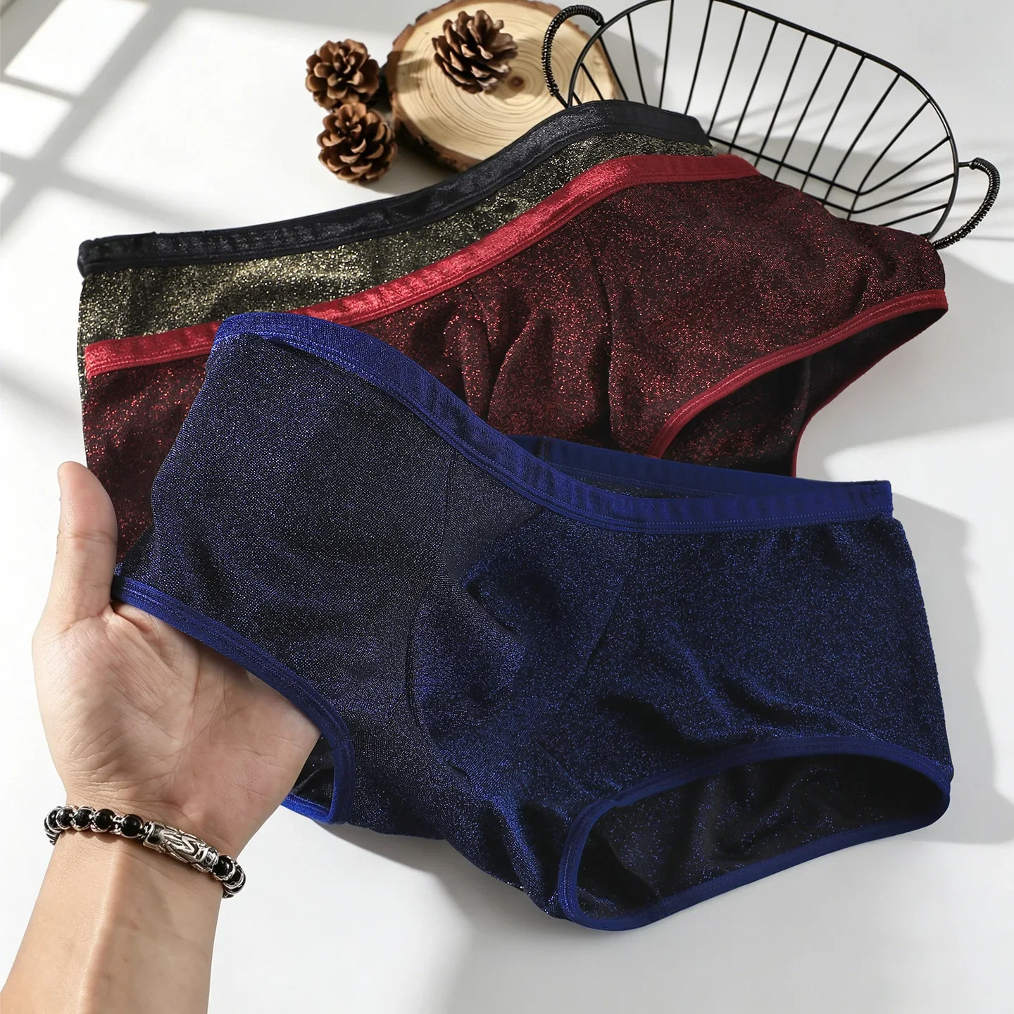 New Glitter Star Ice Silk Men Boxers Suspended Separate Pouch Lightweight Breathable Comfort Elastic Daily Male Underwear Shorts