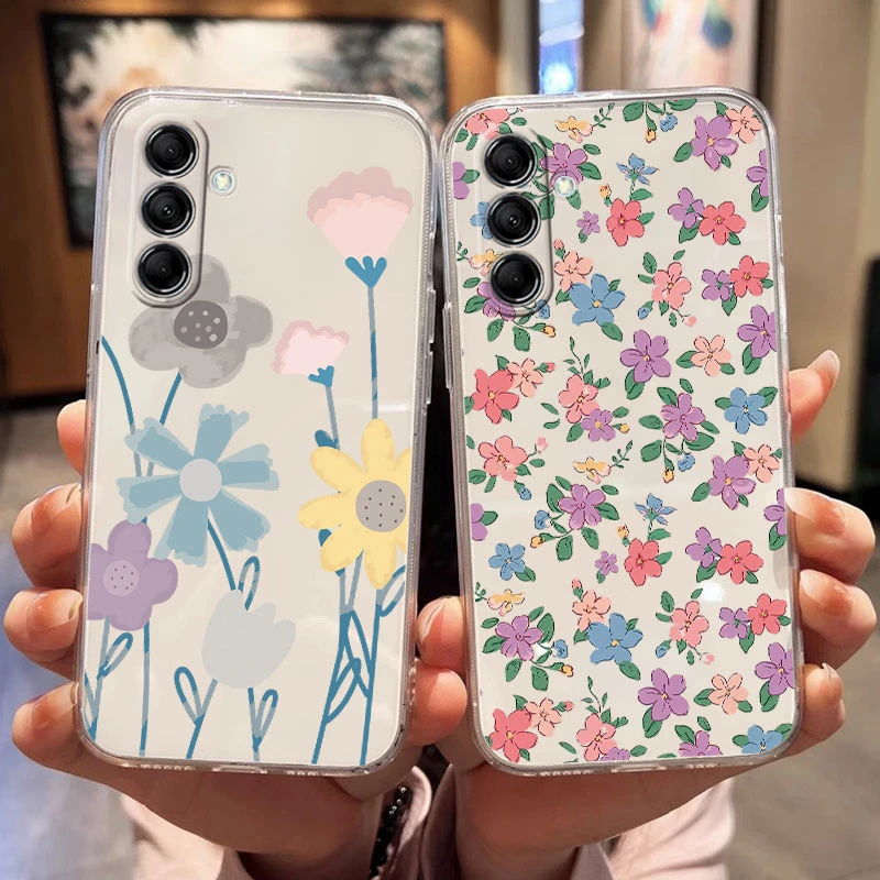 For Samsung Galaxy M13 M14 M15 F15 C55 F55 F23 M23 M34 M35 M54 M55 5G Luxury Flower Plants Fashion Silicone TPU Clear Phone Case