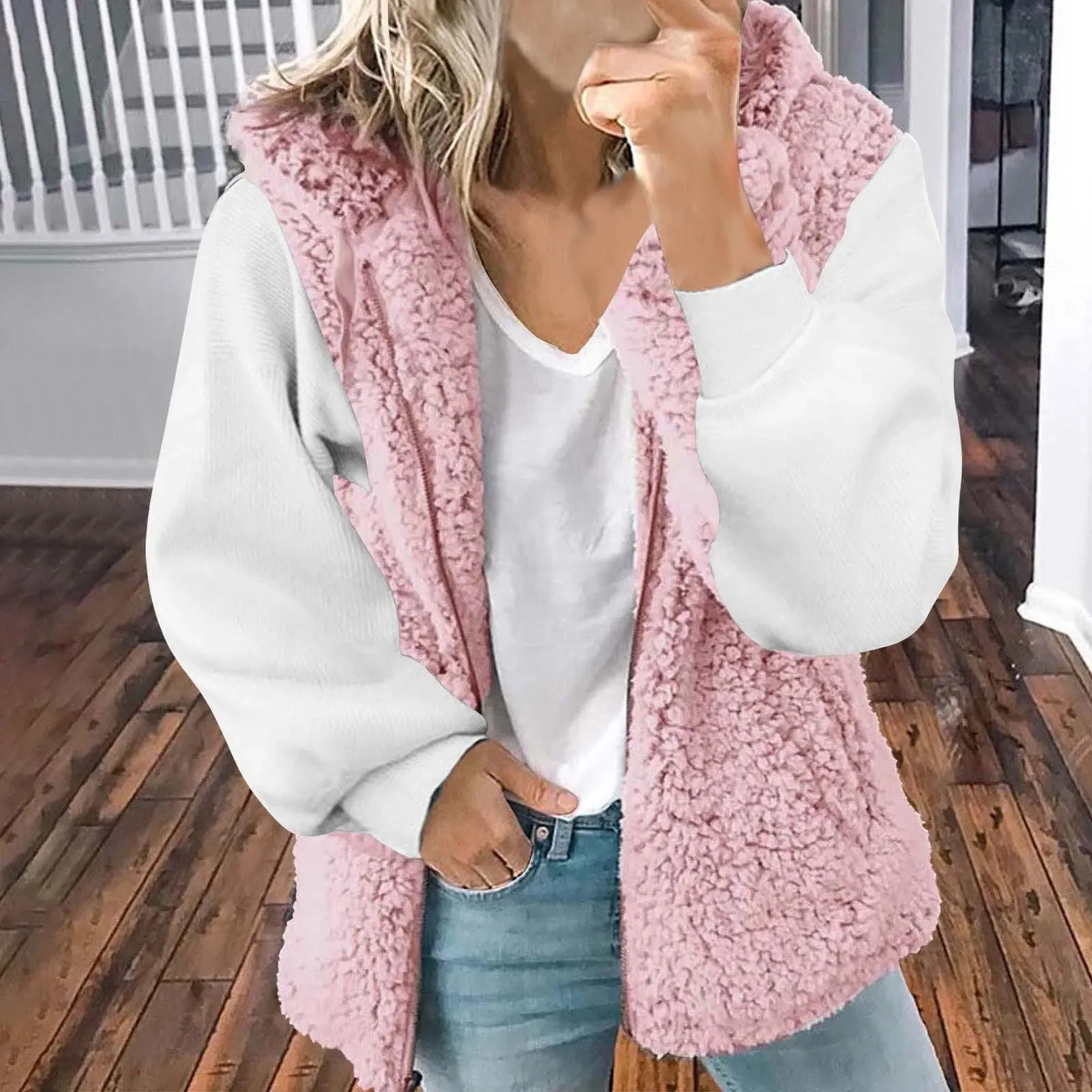 

Winter Faux Fur Vests For Women 2023 New Patchwork Chaquetas Lapel Long Sleeve Zipper Coat Female Warm Fleece Jackets Outwear