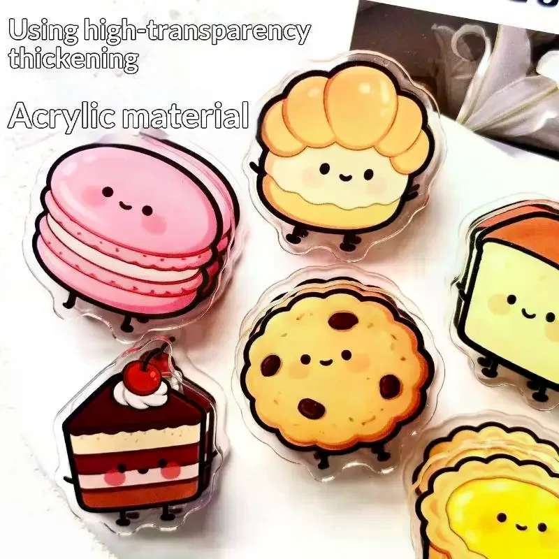 6Pcs/Set Kawaii Cartoon Dessert Acrylic Double-sided Paper Clips Cute Food Pattern Journal Decor Clips Office Stationery