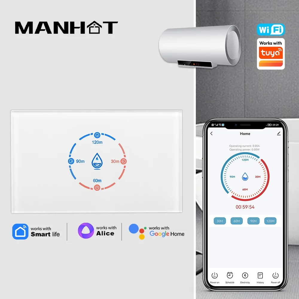Manhot 40A 8800W WiFi Boiler Water Heater US Switch Work with Smart Life App Remote Control Energy Monitoring Google Home Alexa