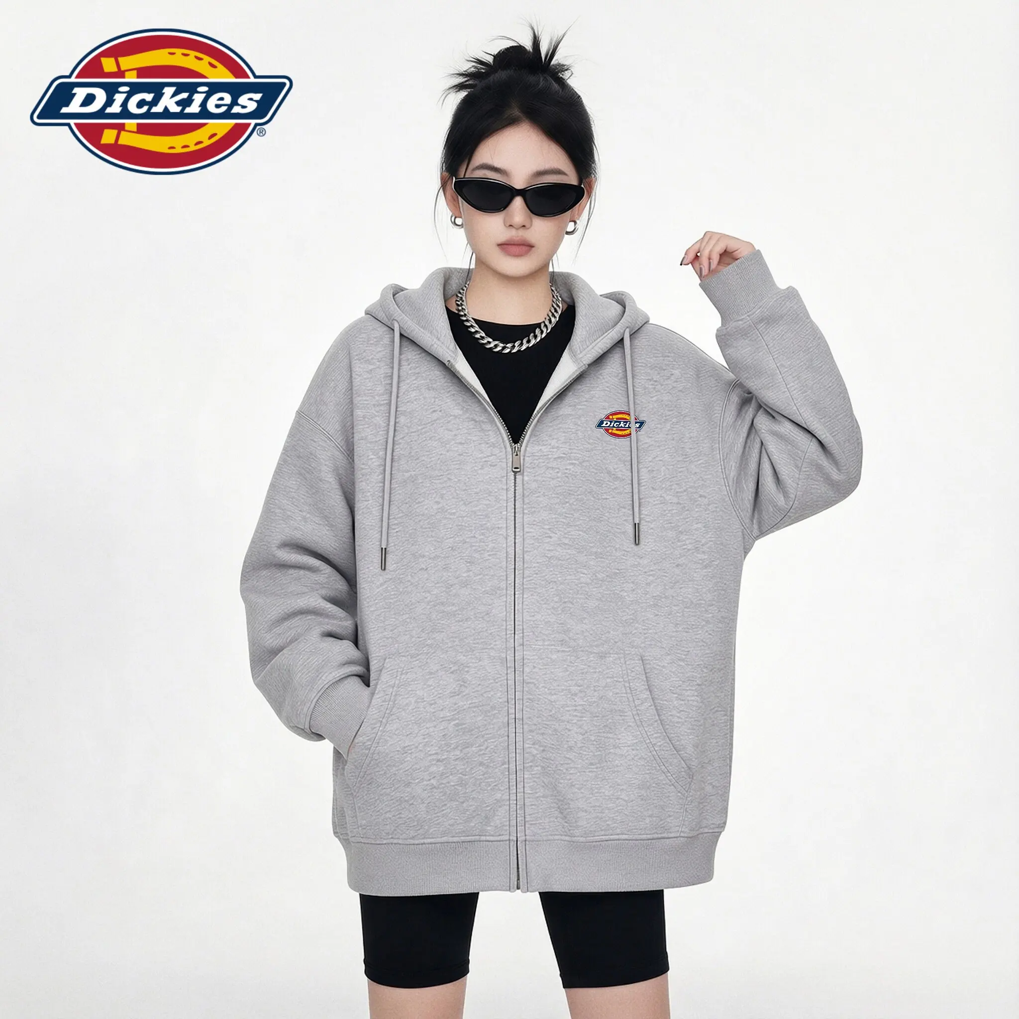 Dickies Loose Fit Couple Zip Up Hoodie Fleece Casual Spring Fall Unisex Top