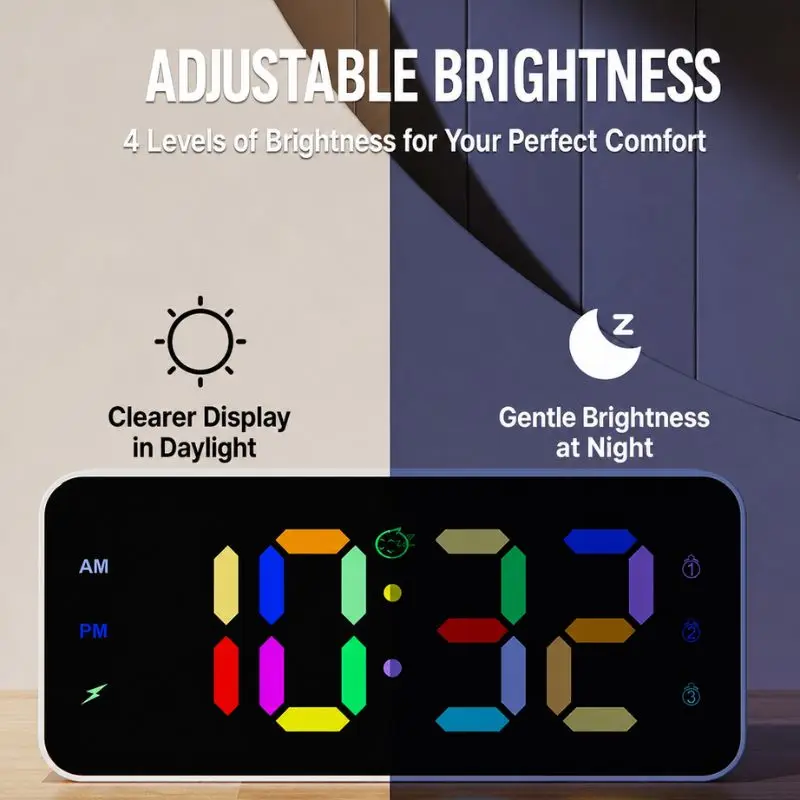 Rgb Mirror Clock Large Screen Color Changing Digital Table Clock Desktop Alarm Clock Bedside Wake Up Timer For Bedroom