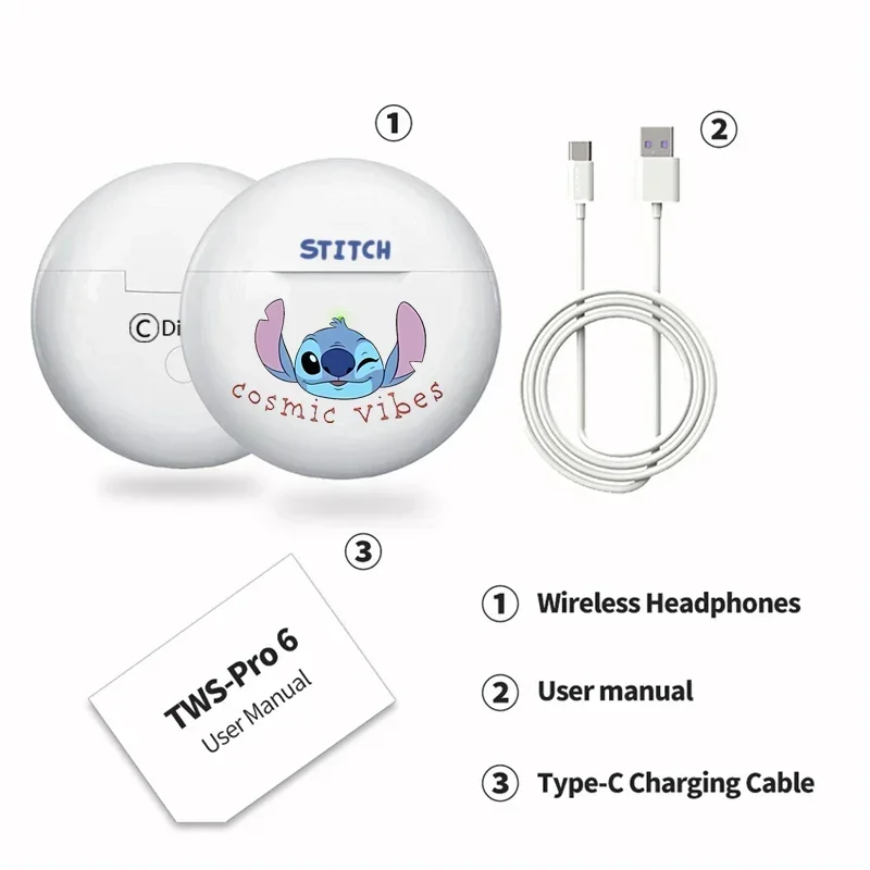 كارتون لطيف غرزة Pro6 TWS سماعة رأس لاسلكية Air Pro6 سماعات بلوتوث سماعات أذن رياضية سماعة موسيقى لهاتف آيفون وشاومي