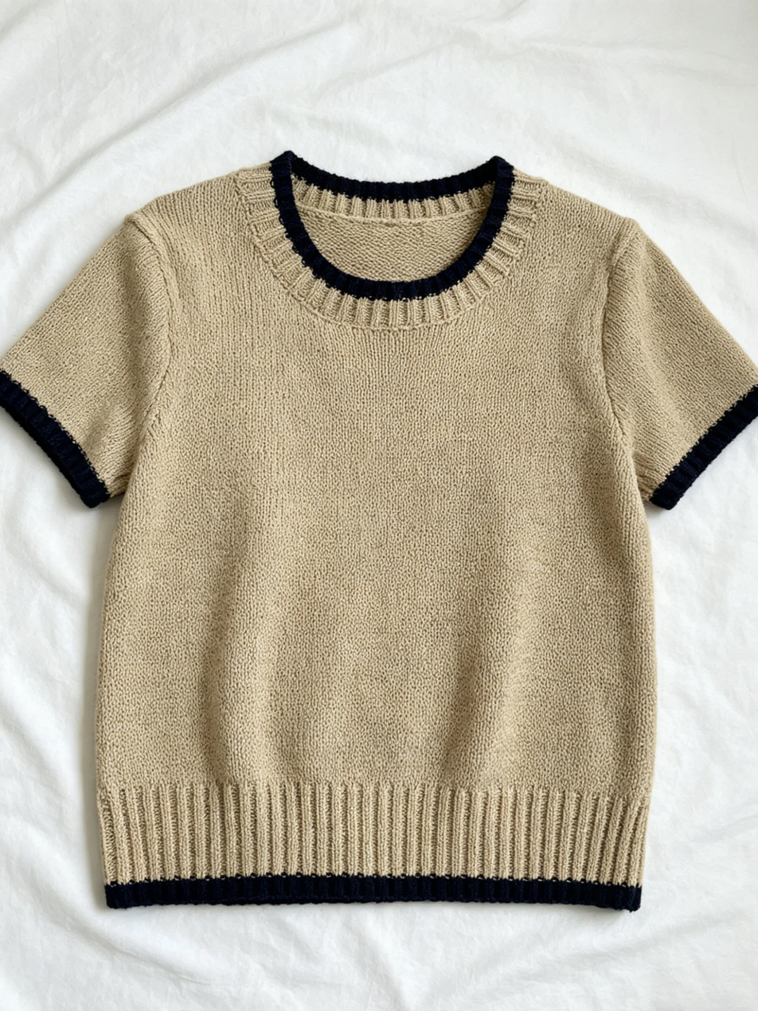 

Women's plus size color blocked simple casual round neck knitted short sleeved pullover ，Spring and summer styles