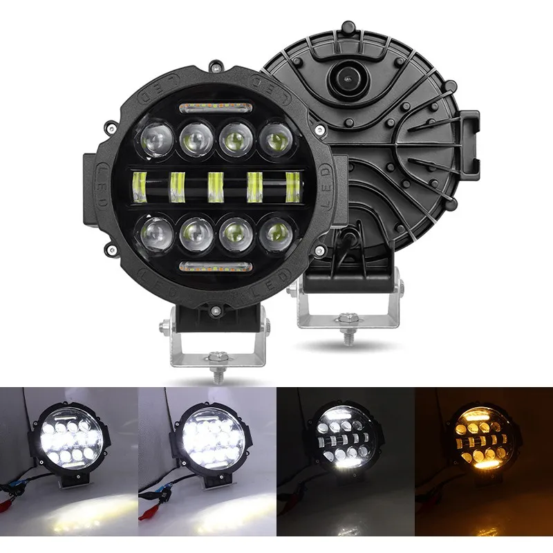 7-Zoll-LED-Strahler, 4 x 4 offroad, runder Stoßstangen-Scheinwerfer, Hi/Lo H4, weiß, bernsteinfarben, DRL-Arbeitslampe für SUV, LKW, Jeep, Wrangler-Licht