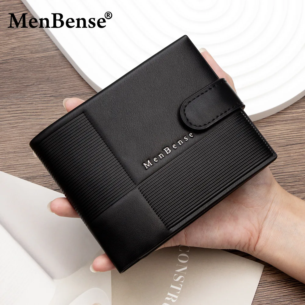

High Quality Big Capacity Men Wallets Simple Short Card Clips Photo Holder Zipper Male Coin Purses Buckle Money Clips