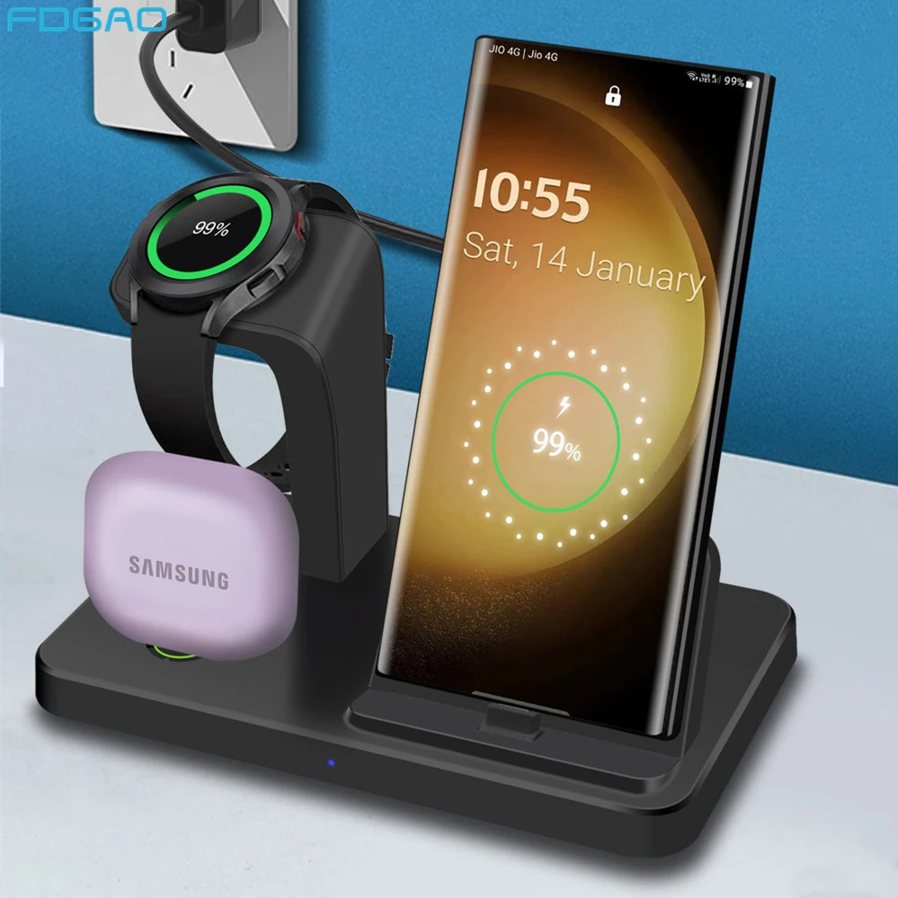 다중 장치 무선 충전기, 3 인 1 충전 스테이션, 삼성에 적합한 S23 S22 S21 노트 20 Z 폴드, 갤럭시 워치 5 프로 4 3 버즈용