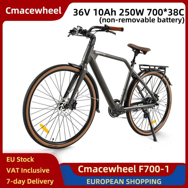 Cmacewheel F700-1 Bici Elettrica 250W 36V 10Ah 700*38C Pneumatici Sottili Leggeri Pendolarismo in Città E-Bike Freno a Disco Idraulico Nero