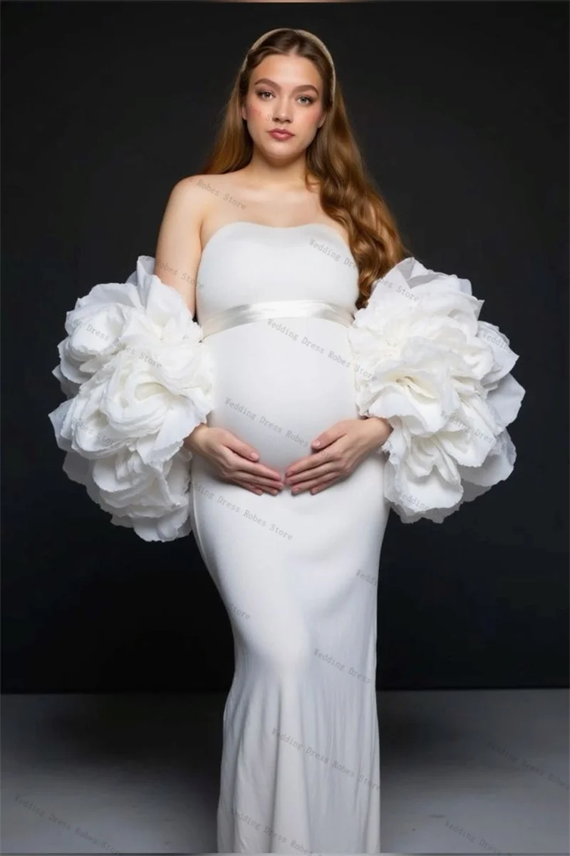 Abito da ballo bianco di lusso con mantella avvolgente per donna incinta Abito da notte sexy senza maniche premaman da sposa Abito da notte Indumenti da notte personalizzati