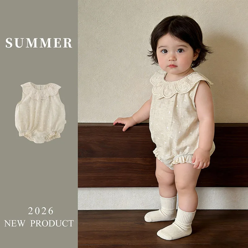 MILANCEL Summer Baby Bodysuit 3-24M Embroidered Flowers Girls Jumpsuit Loose Breathable Toddler Dots One Piece