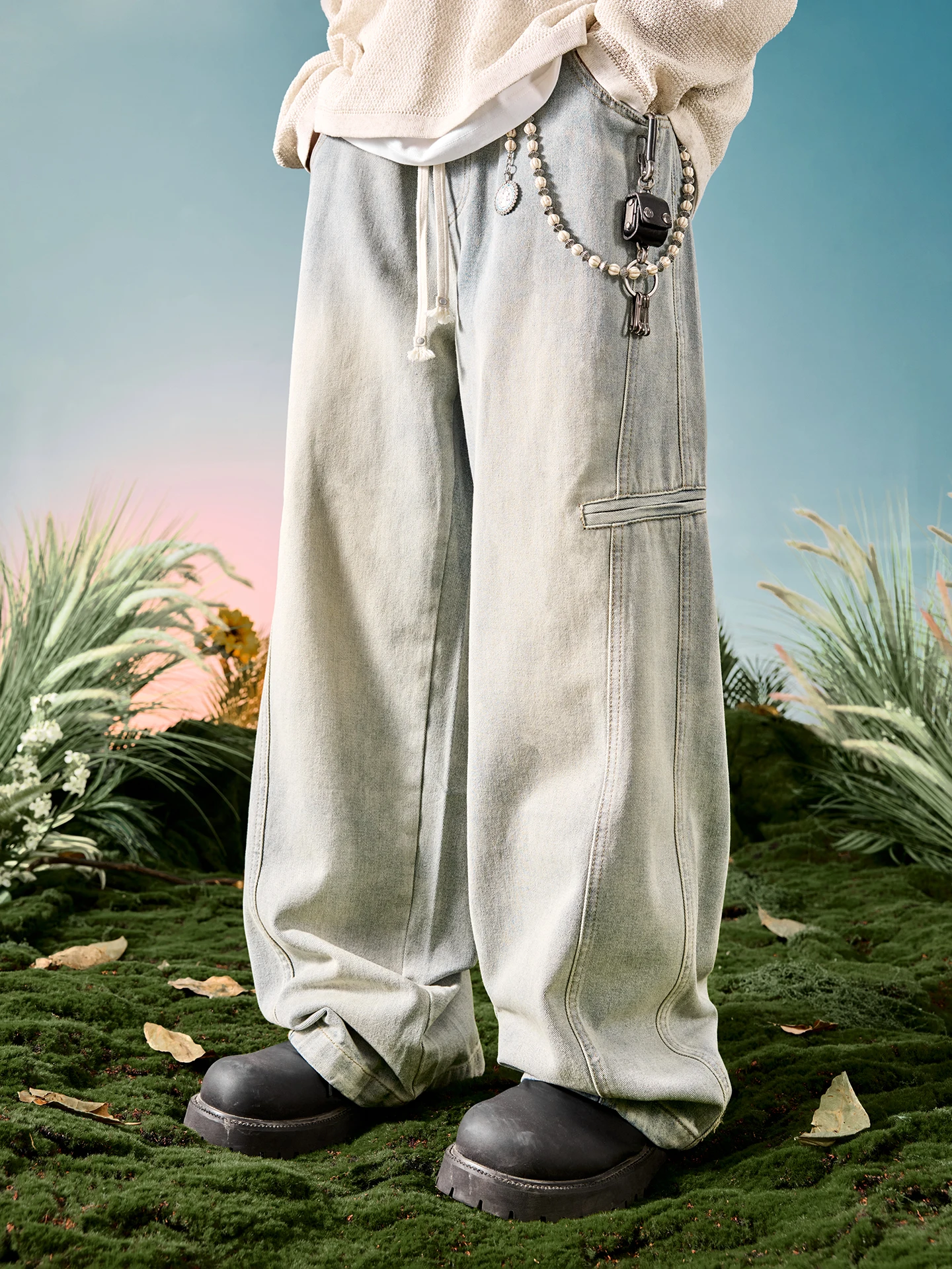 

Nuthink American High Street Vintage Waed Wide Leg Jeans Draped Straight Tube Long Pants Autumn New Sle Casual Cotton Jeans