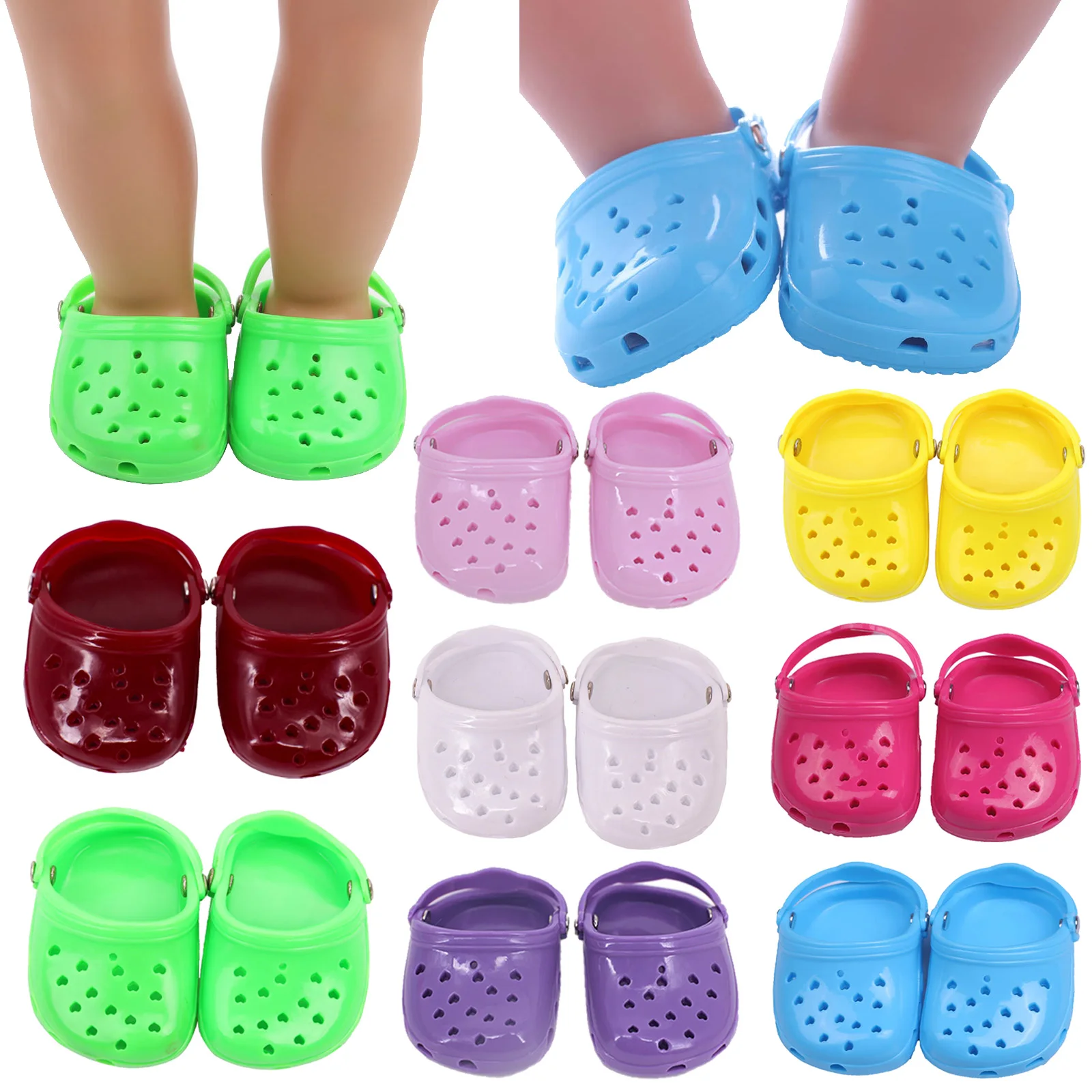 7Cm Plastic Sandals Love Hole Style For 18Inch American Doll 43 Cm Baby New Born Shoes Girl Slippers Sandals,Holiday Gifts